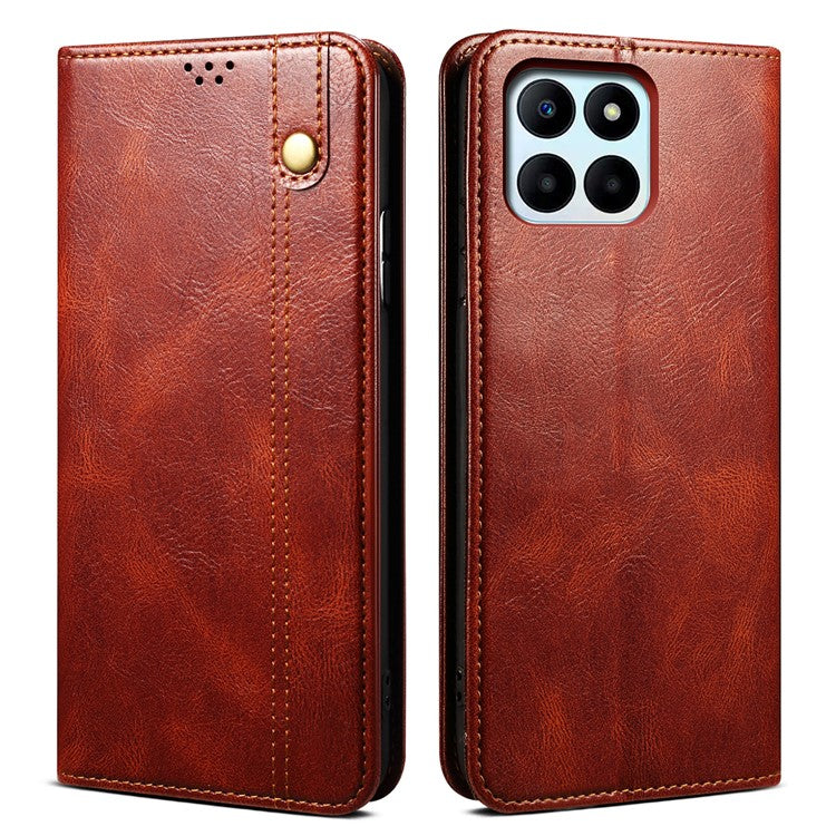 Leather Case for Honor X8 5G / X6 4G / X6s 4G / 70 Lite 5G / Play 30M Stand Wallet Waxy Crazy Horse Texture Phone Cover - Brown