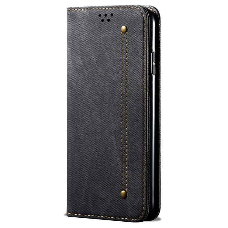 Wallet Case for Honor X8 5G / X6 4G / X6s 4G / 70 Lite 5G / Play 30M Jeans Cloth Texture Stand Leather Phone Cover - Black