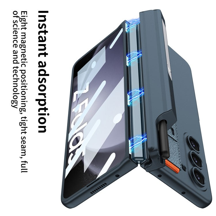 GKK For Samsung Galaxy Z Fold5 5G Case Pen Holder Wrist Strap PC Phone Cover with Front Screen Film - Green