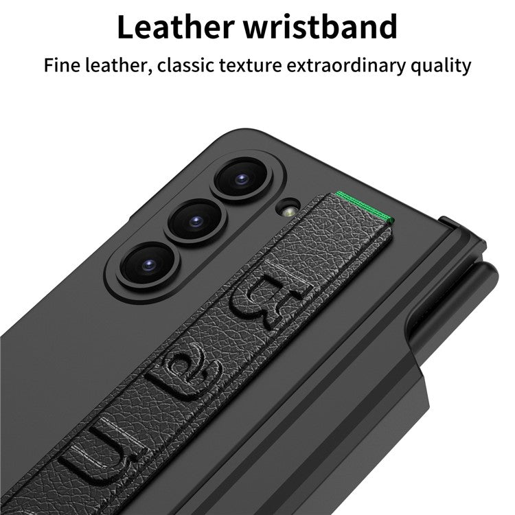 GKK For Samsung Galaxy Z Fold5 5G Case PC Wristband Phone Cover with Screen Film / Pen Holder - Carbon Fiber Texture