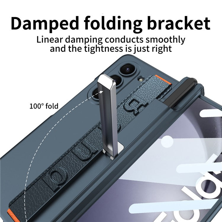 GKK For Samsung Galaxy Z Fold5 5G Case PC Wristband Phone Cover with Screen Film / Pen Holder - Carbon Fiber Texture