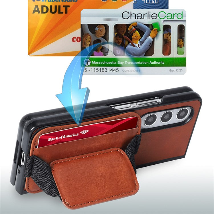 For Samsung Galaxy Z Fold4 5G Case PU Leather+PC Card Slot Kickstand Phone Cover - Brown