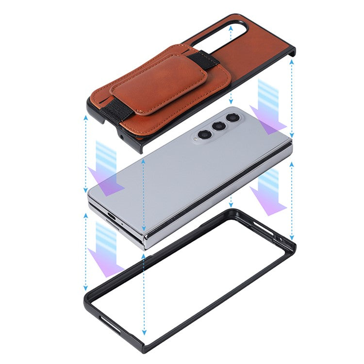 For Samsung Galaxy Z Fold4 5G Case PU Leather+PC Card Slot Kickstand Phone Cover - Brown