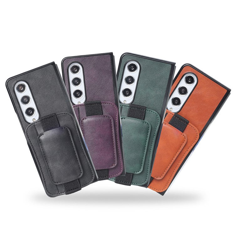 For Samsung Galaxy Z Fold4 5G Case PU Leather+PC Card Slot Kickstand Phone Cover - Brown