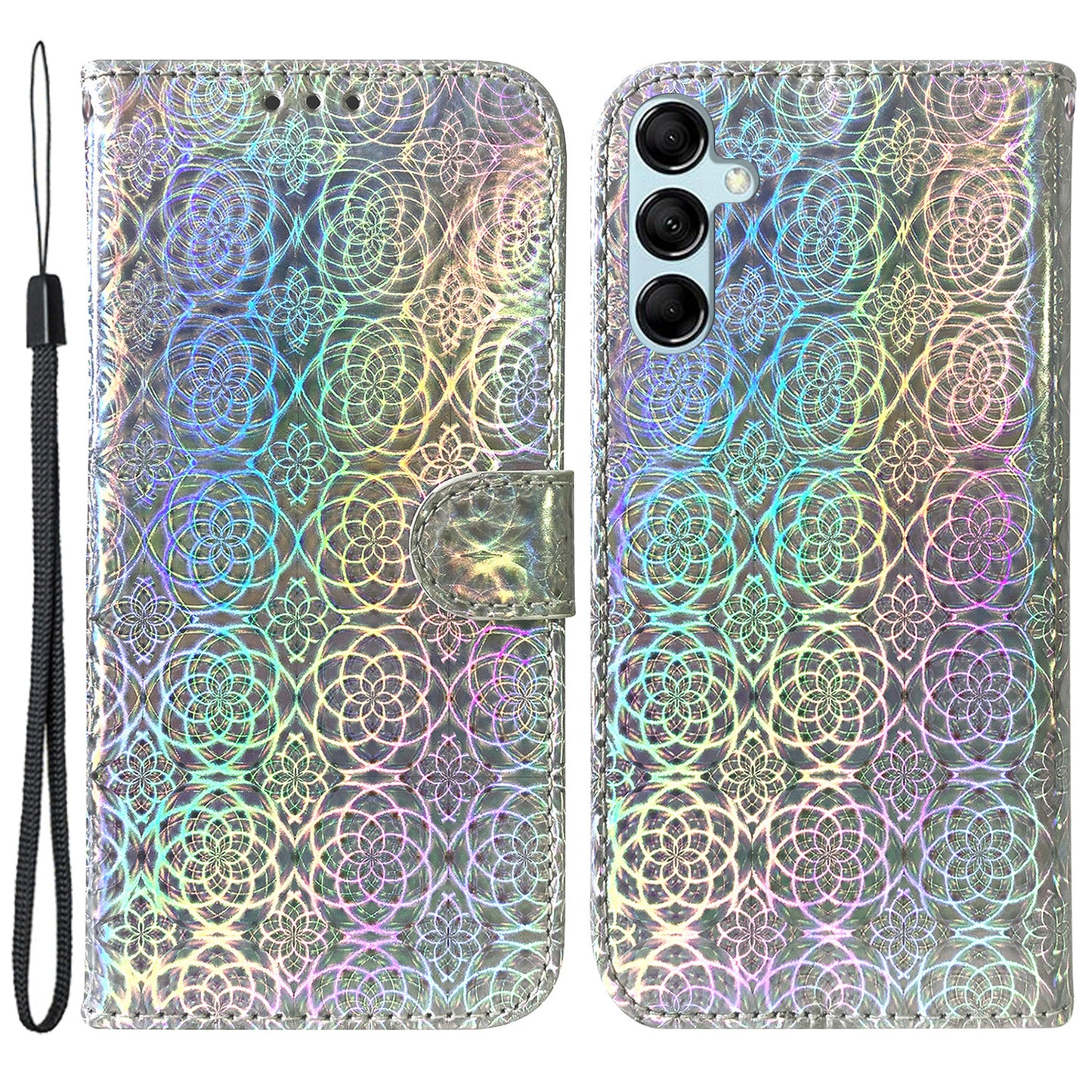 For Samsung Galaxy M34 5G / F34 5G Dazzling Flower Pattern PU Leather Wallet Stand Cover Phone Case - Grey