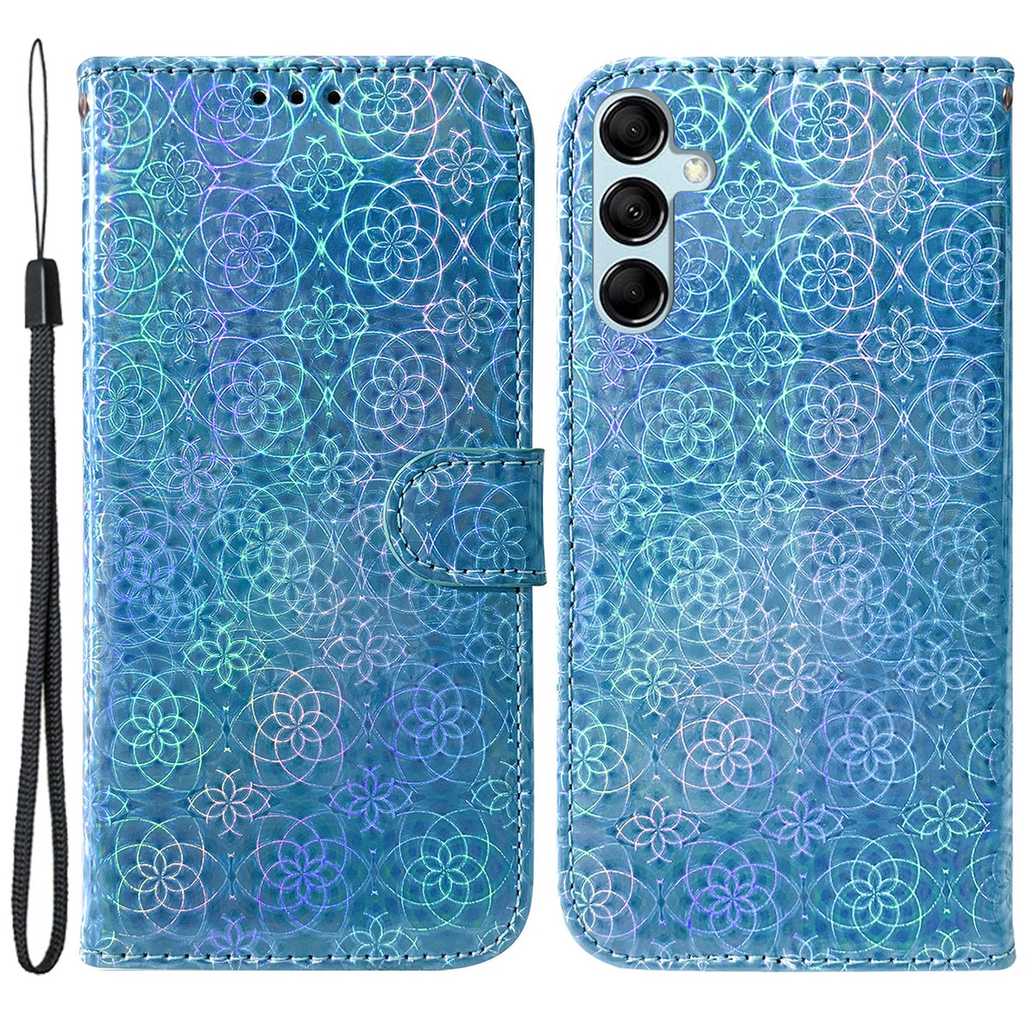 For Samsung Galaxy M34 5G / F34 5G Dazzling Flower Pattern PU Leather Wallet Stand Cover Phone Case - Blue
