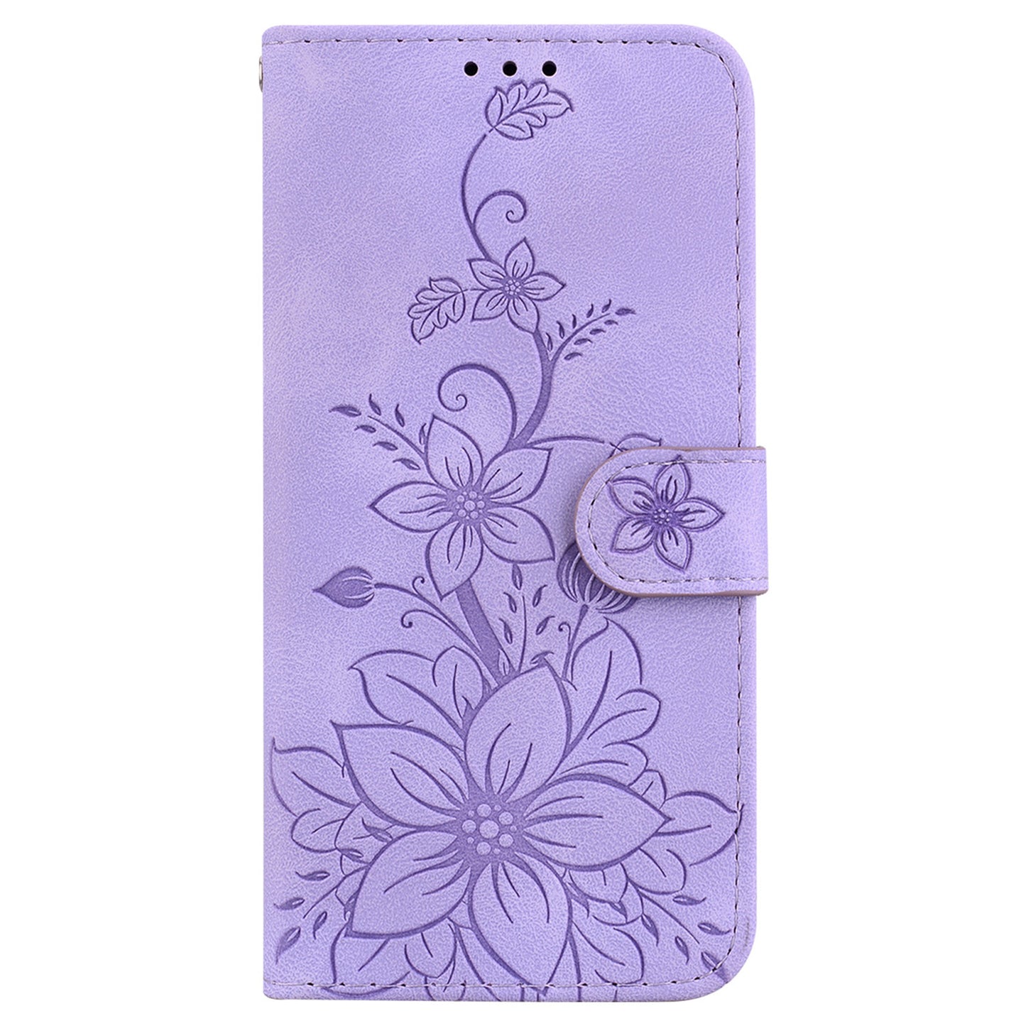 For Samsung Galaxy M34 5G / F34 5G Leather Wallet Case Stand Imprinted Lily Flower Phone Cover - Purple