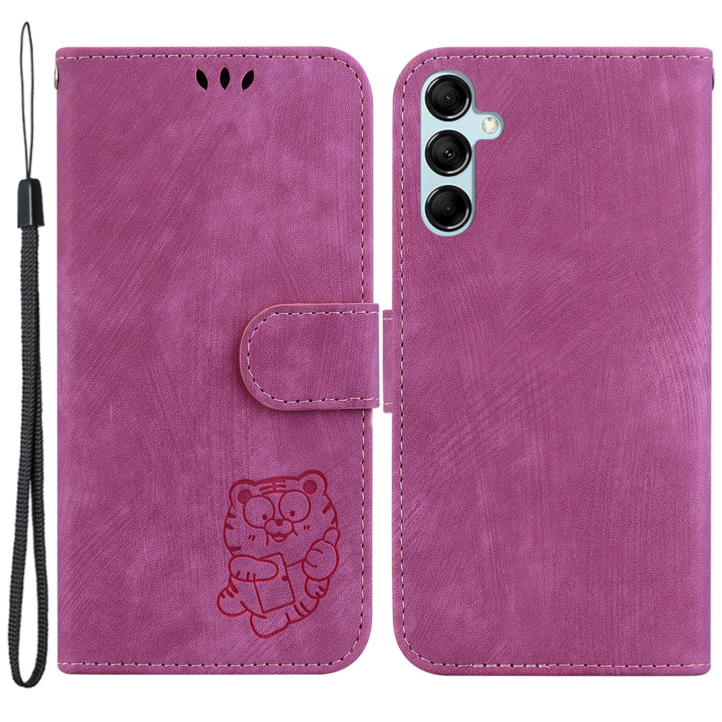 For Samsung Galaxy M34 5G / F34 5G Wallet Stand Leather Case Cute Tiger Imprint Phone Cover - Rose