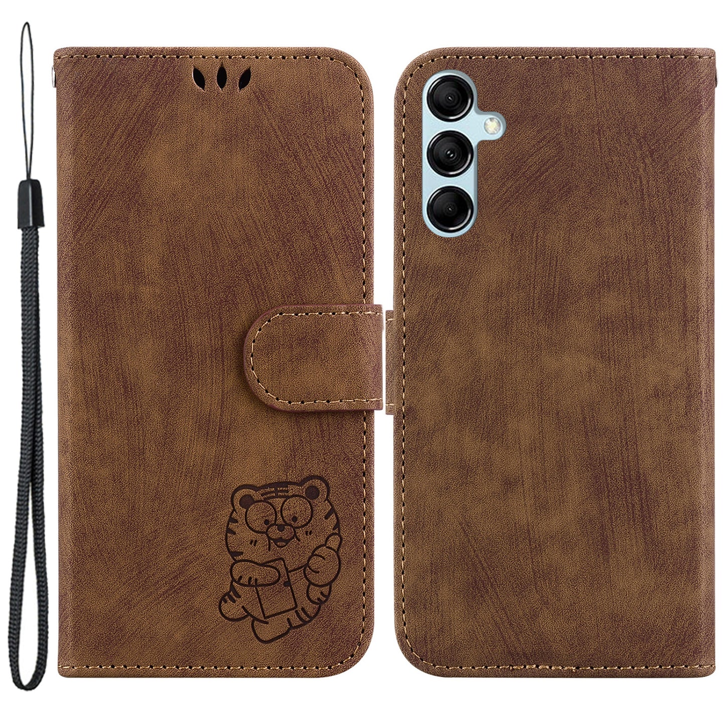 For Samsung Galaxy M34 5G / F34 5G Wallet Stand Leather Case Cute Tiger Imprint Phone Cover - Brown