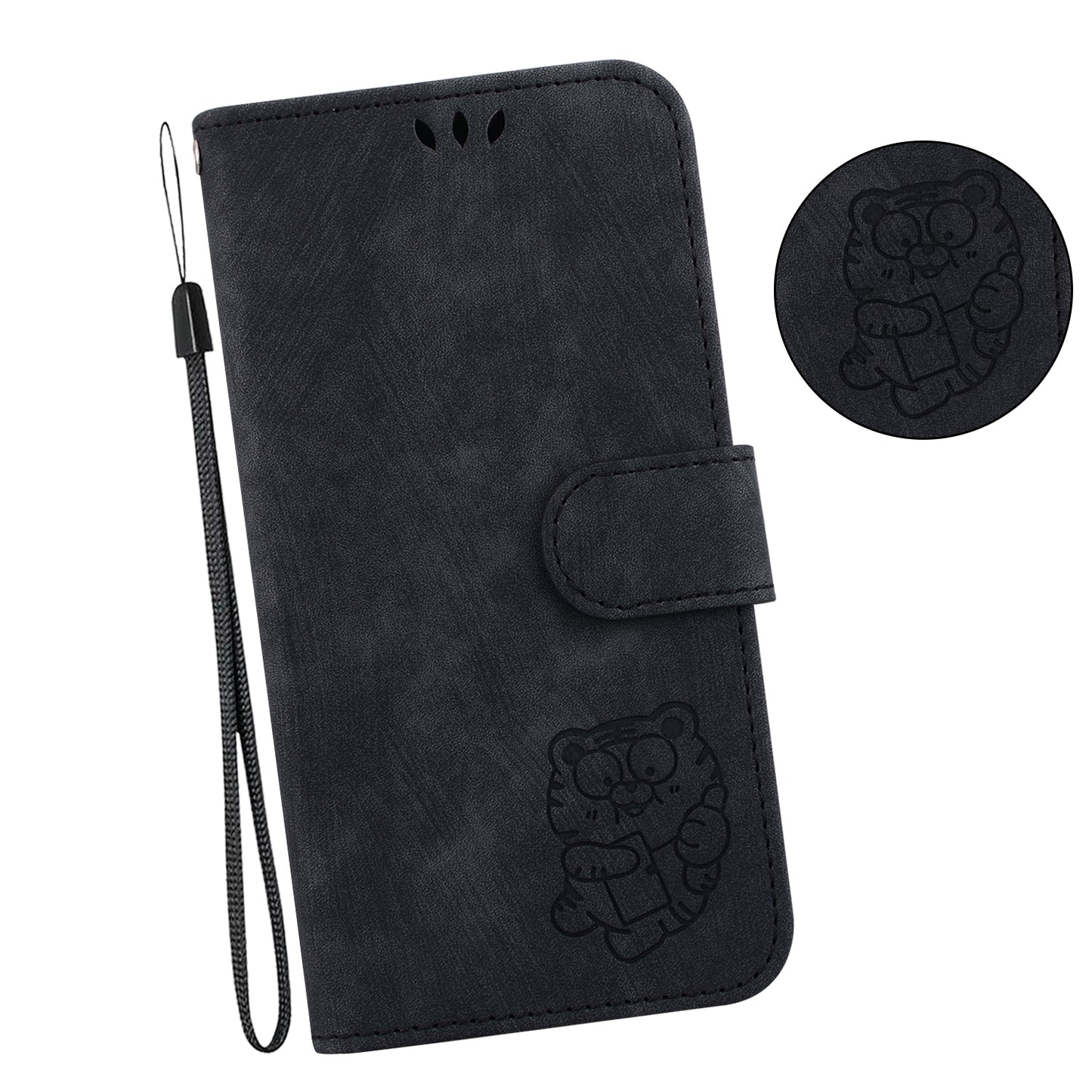For Samsung Galaxy M34 5G / F34 5G Wallet Stand Leather Case Cute Tiger Imprint Phone Cover - Black