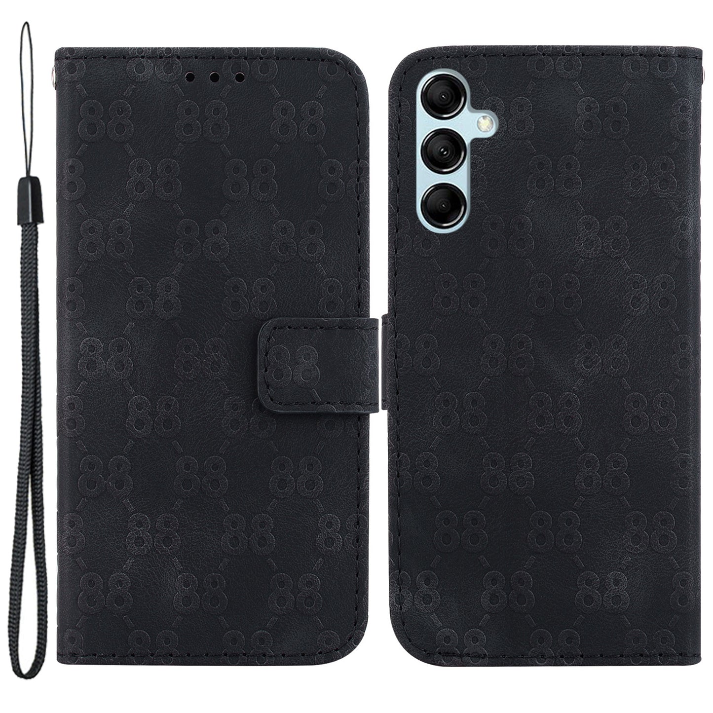 For Samsung Galaxy M34 5G / F34 5G Double 8-Shape Imprint Phone Cover Leather Wallet Stand Case - Black