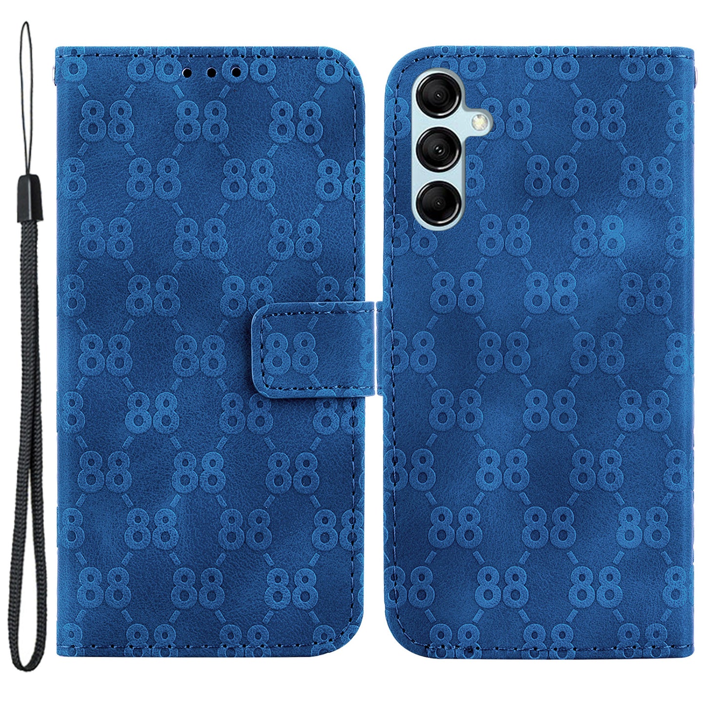 For Samsung Galaxy M34 5G / F34 5G Double 8-Shape Imprint Phone Cover Leather Wallet Stand Case - Dark Blue