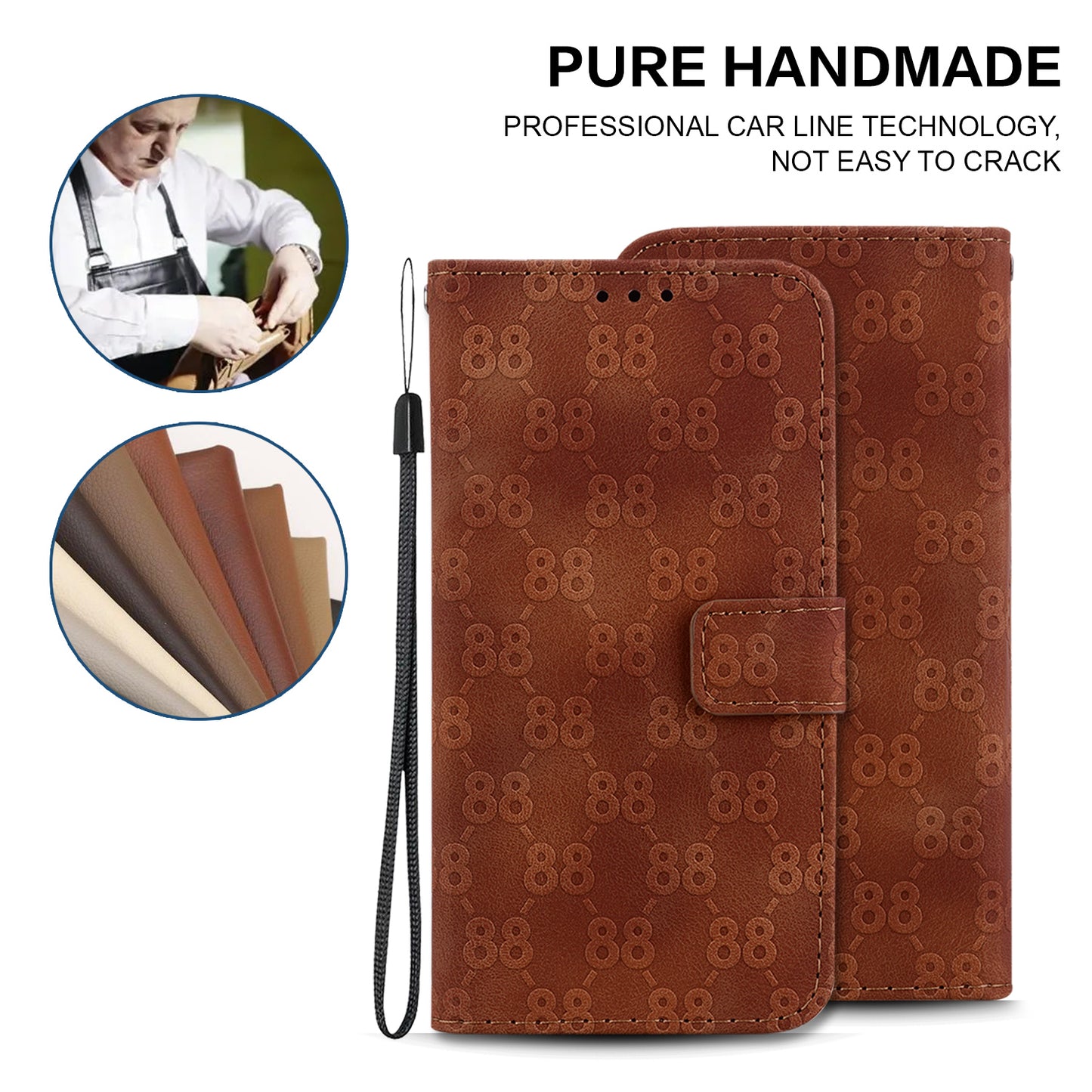 For Samsung Galaxy M34 5G / F34 5G Double 8-Shape Imprint Phone Cover Leather Wallet Stand Case - Brown