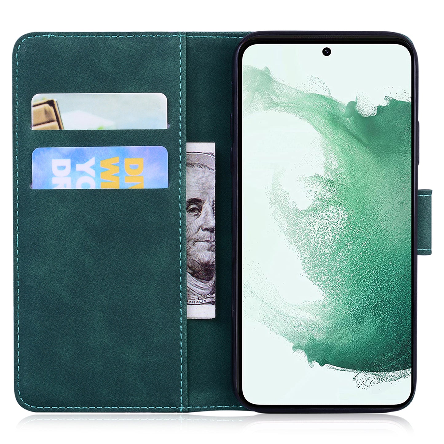 For Samsung Galaxy M34 5G / F34 5G Imprinted Tiger Wallet Cover Slim-Fit PU Leather Stand Phone Case - Green