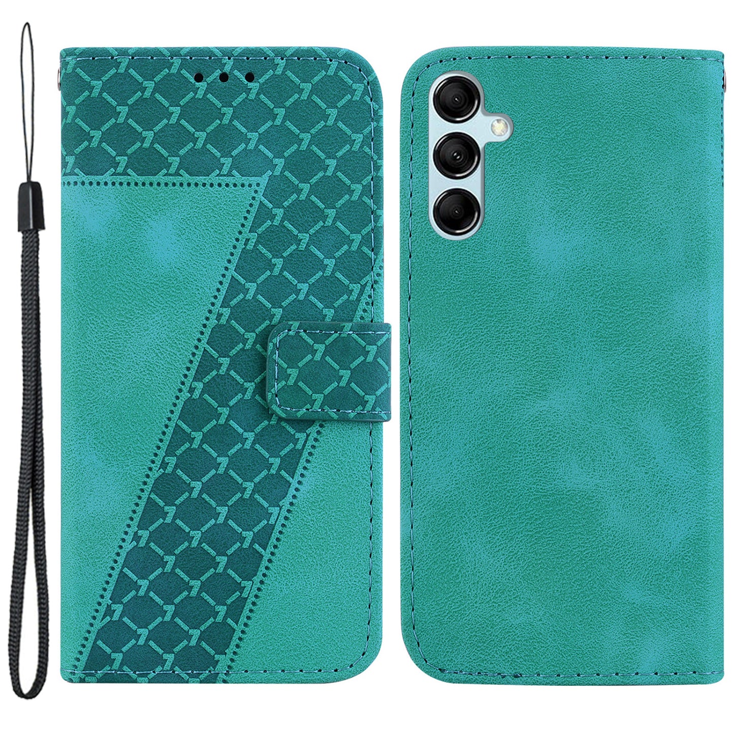 For Samsung Galaxy M34 5G / F34 5G Phone Leather Case 7-Shape Imprinted Wallet Stand Cover - Green