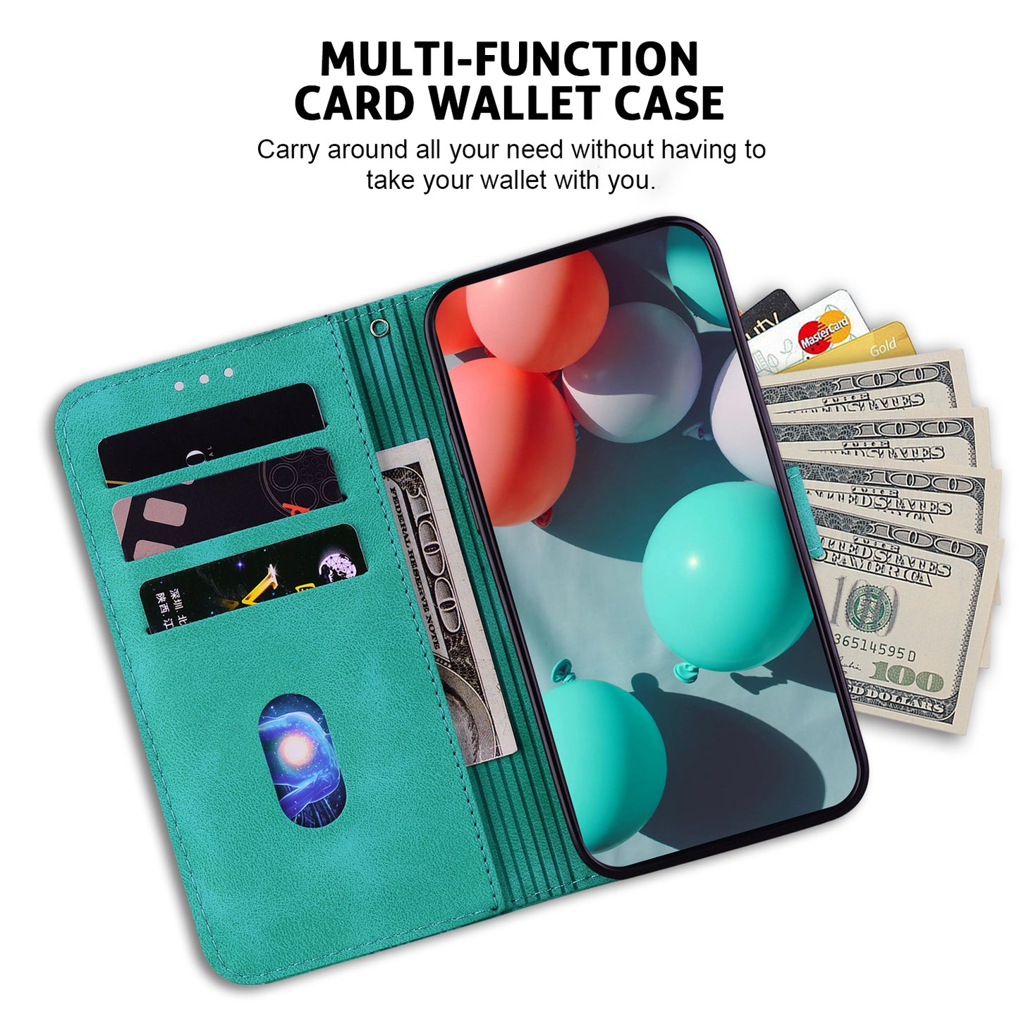 For Samsung Galaxy M34 5G / F34 5G Phone Leather Case 7-Shape Imprinted Wallet Stand Cover - Green