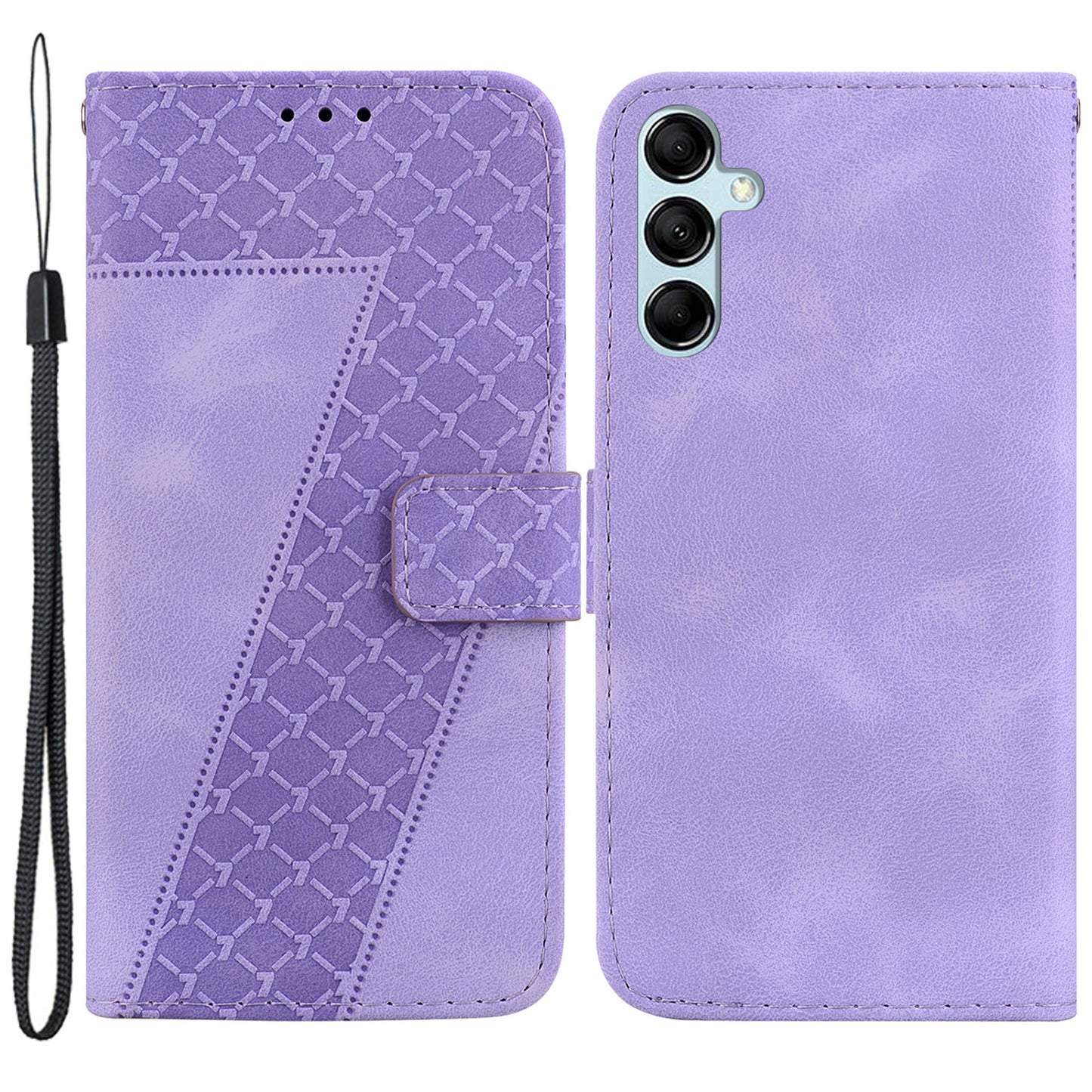 For Samsung Galaxy M34 5G / F34 5G Phone Leather Case 7-Shape Imprinted Wallet Stand Cover - Purple