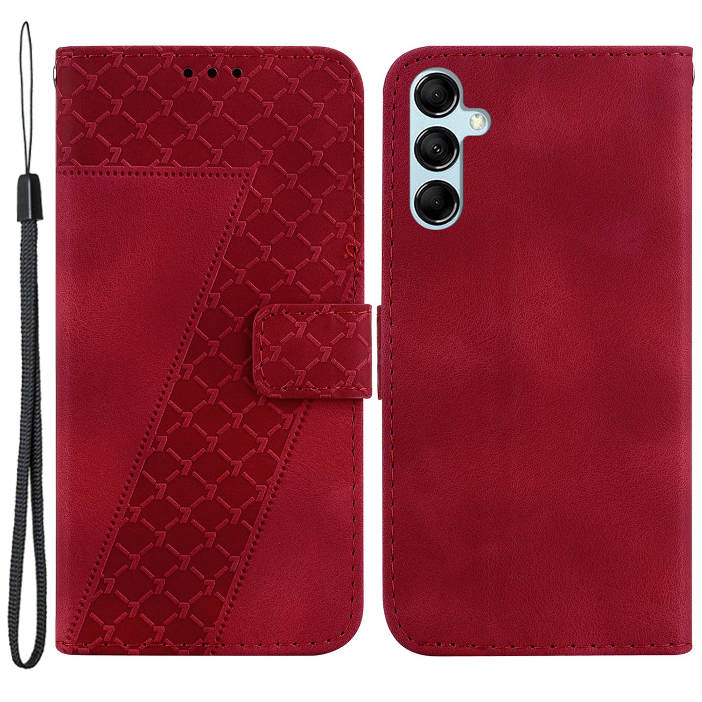 For Samsung Galaxy M34 5G / F34 5G Phone Leather Case 7-Shape Imprinted Wallet Stand Cover - Red