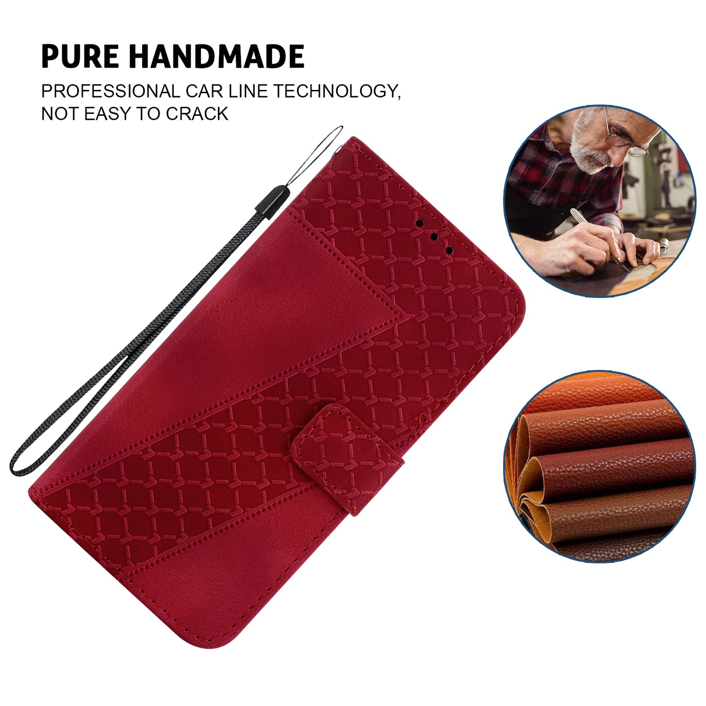 For Samsung Galaxy M34 5G / F34 5G Phone Leather Case 7-Shape Imprinted Wallet Stand Cover - Red
