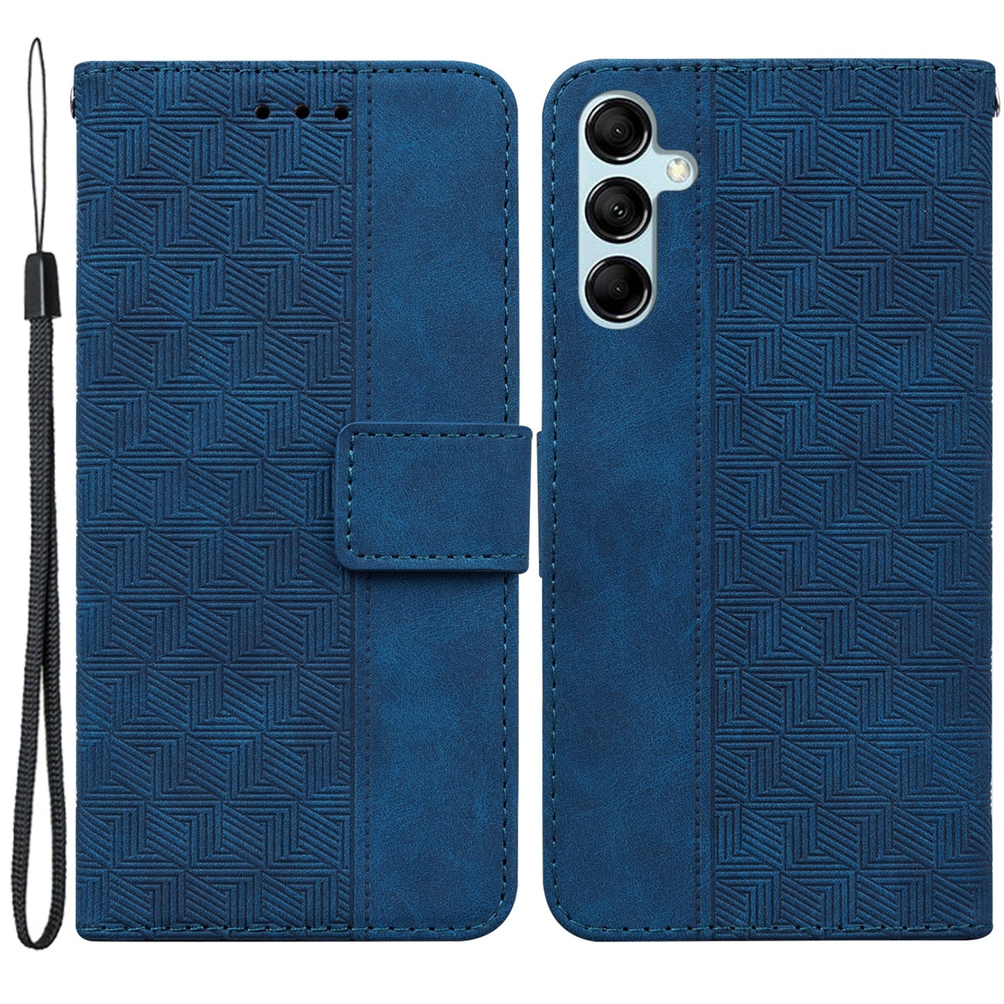 Phone Cover for Samsung Galaxy M34 5G / F34 5G , Wallet Stand PU Leather Geometry Imprinted Case - Blue