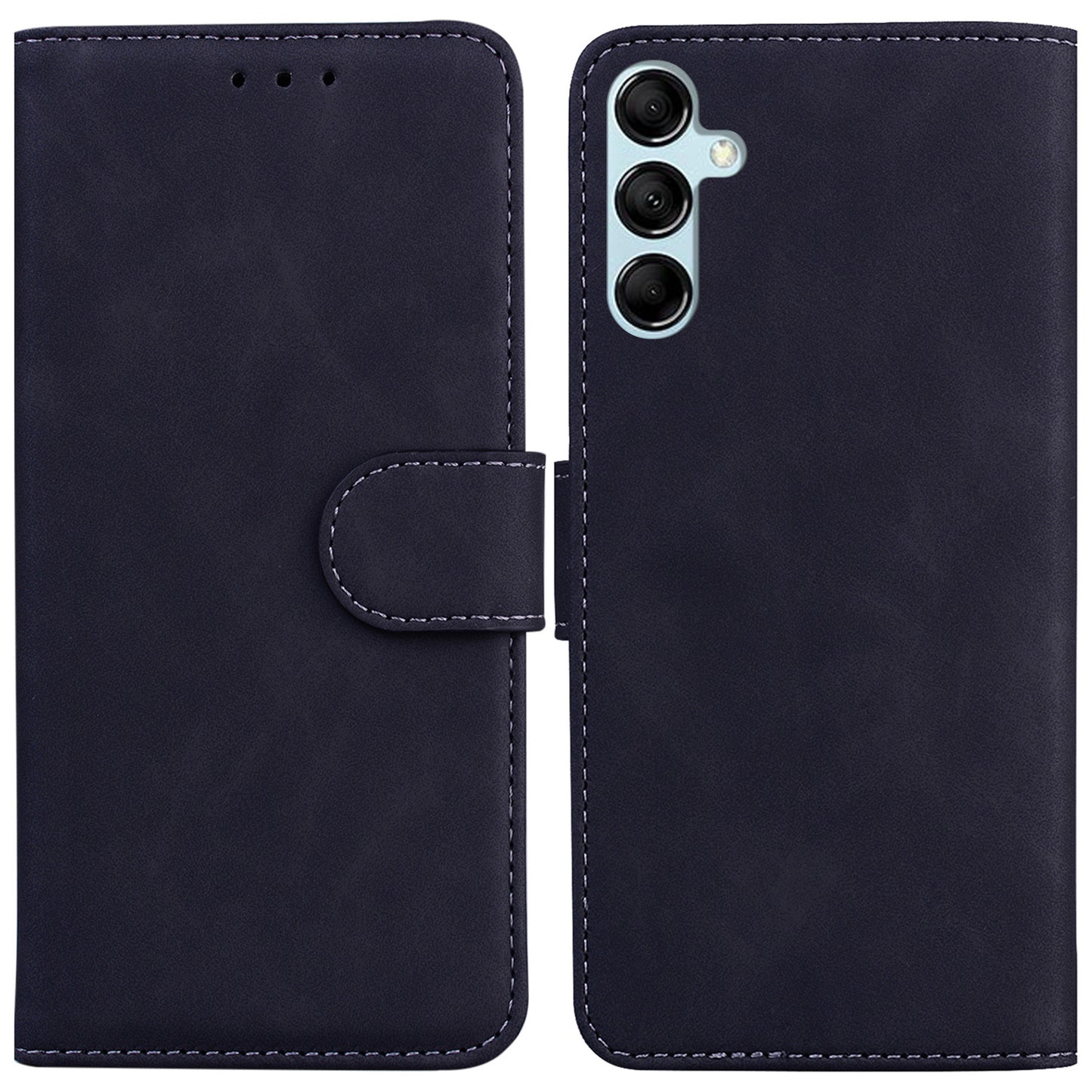 For Samsung Galaxy M34 5G / F34 5G Solid Color Wallet Phone Case PU Leather Stand Cover - Black