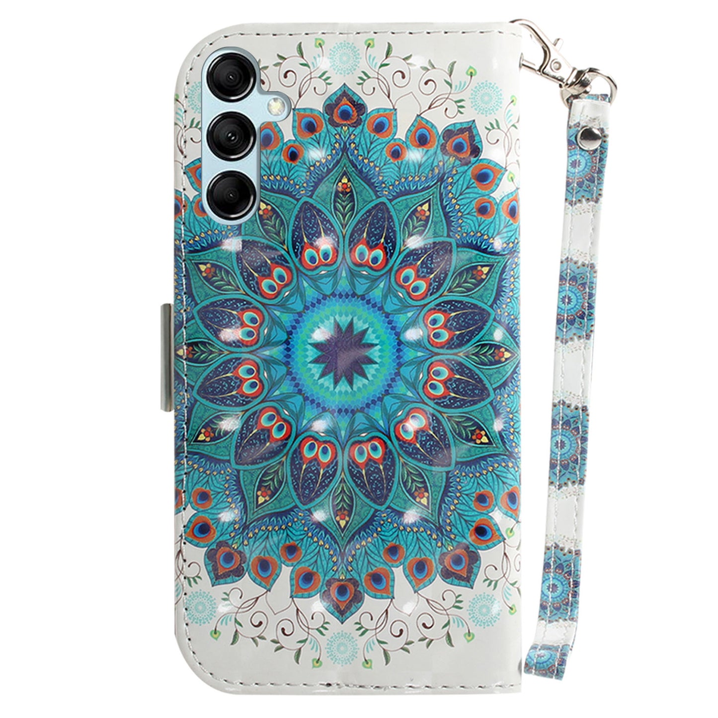 For Samsung Galaxy M34 5G / F34 5G 3D Pattern Printed Stand Cover Leather Wallet Phone Case with Strap - Peacock Wreath