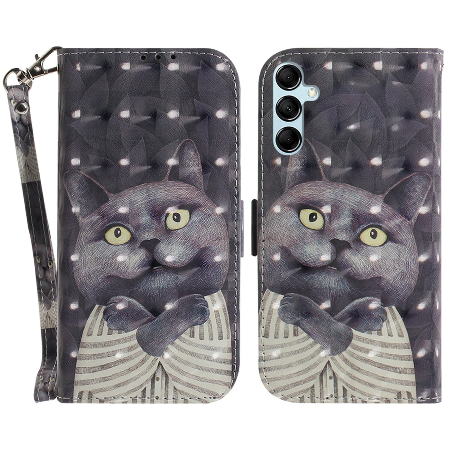 For Samsung Galaxy M34 5G / F34 5G 3D Pattern Printed Stand Cover Leather Wallet Phone Case with Strap - Embracing Cat