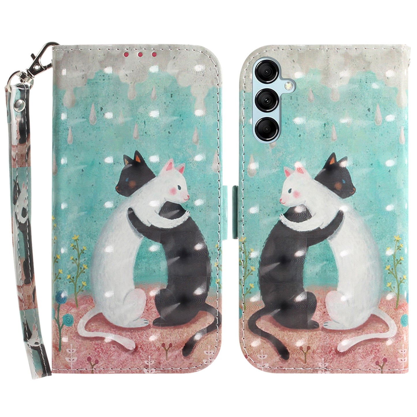 For Samsung Galaxy M34 5G / F34 5G 3D Pattern Printed Stand Cover Leather Wallet Phone Case with Strap - Two Cats