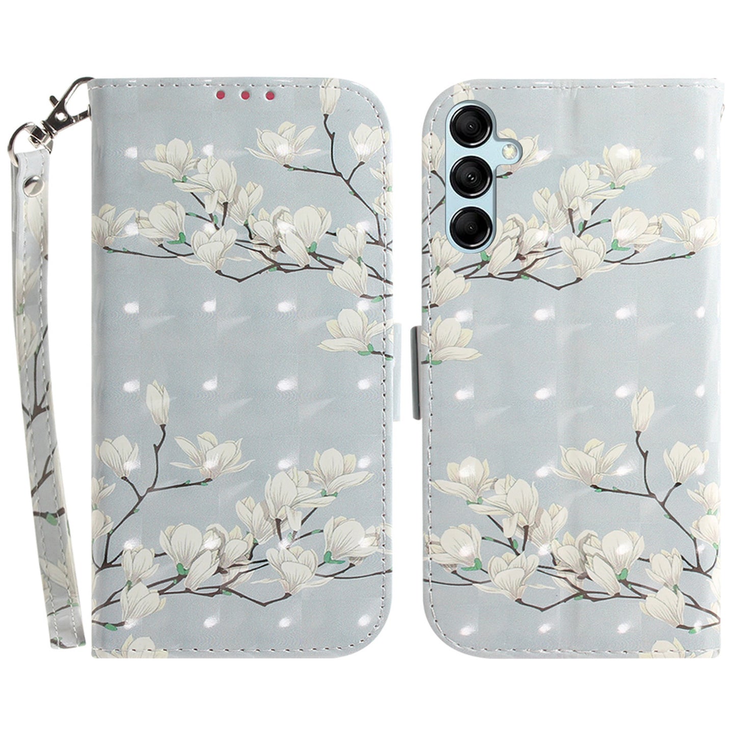 For Samsung Galaxy M34 5G / F34 5G 3D Pattern Printed Stand Cover Leather Wallet Phone Case with Strap - Magnolia