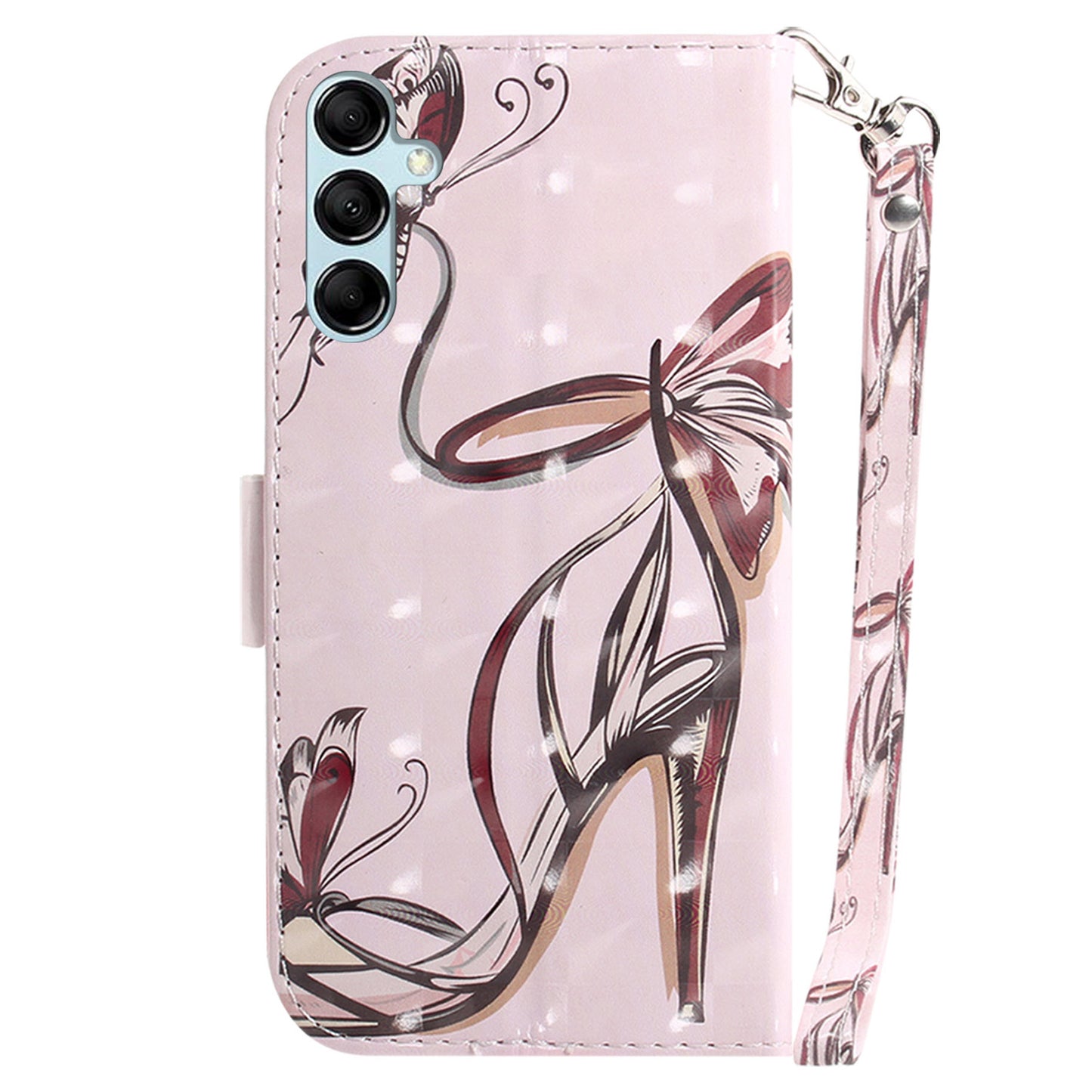 For Samsung Galaxy M34 5G / F34 5G 3D Pattern Printed Stand Cover Leather Wallet Phone Case with Strap - Butterfly High Heels
