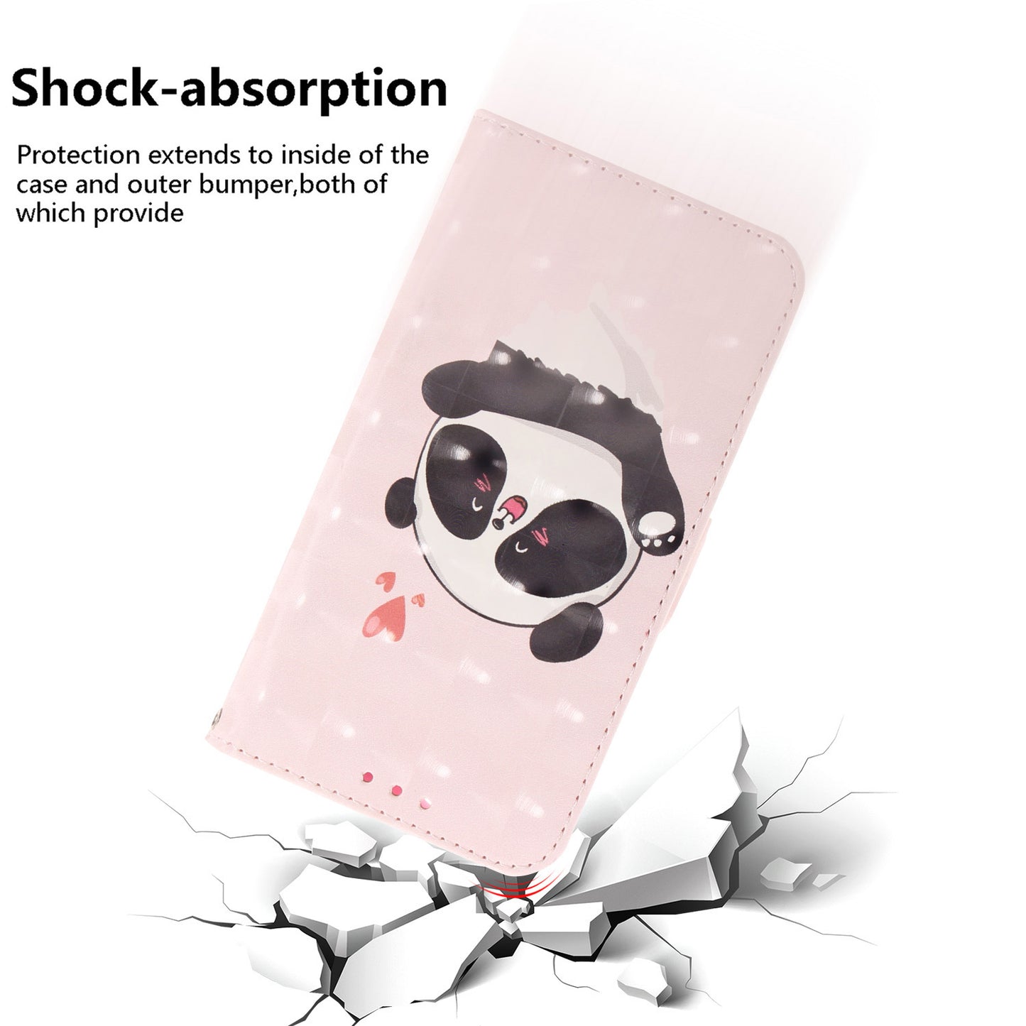 For Samsung Galaxy M34 5G / F34 5G 3D Pattern Printed Stand Cover Leather Wallet Phone Case with Strap - Love Heart Panda