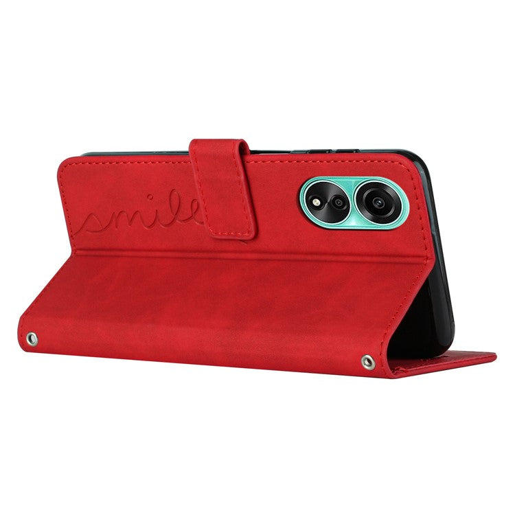 Skin-touch Phone Cover For Oppo A58 4G Case Leather Wallet Stand Shell - Red