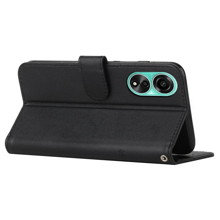 Shockproof Phone Cover for Oppo A78 4G Case Calf Texture Wallet PU Leather Stand Cell Phone Shell - Black