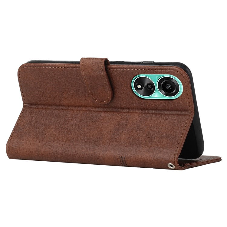 Shockproof Phone Cover for Oppo A78 4G Case Calf Texture Wallet PU Leather Stand Cell Phone Shell - Brown