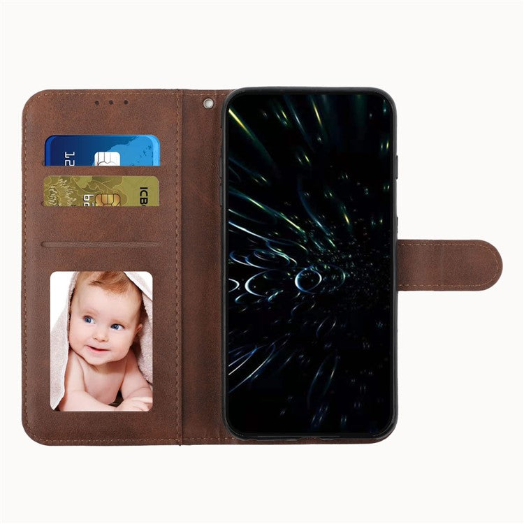 Shockproof Phone Cover for Oppo A78 4G Case Calf Texture Wallet PU Leather Stand Cell Phone Shell - Brown