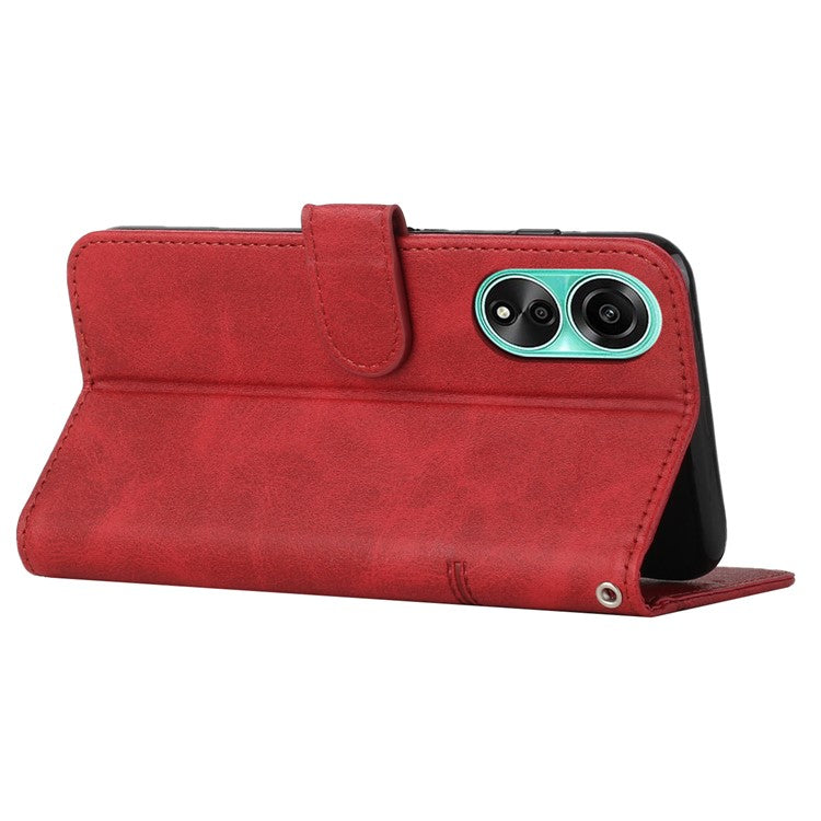Shockproof Phone Cover for Oppo A78 4G Case Calf Texture Wallet PU Leather Stand Cell Phone Shell - Red