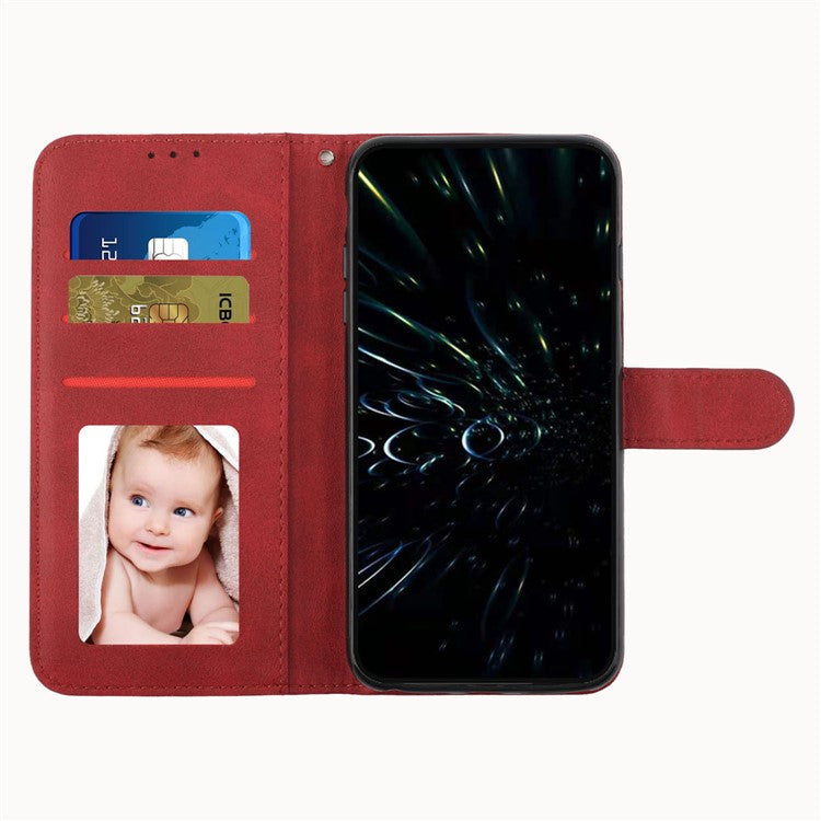 Shockproof Phone Cover for Oppo A78 4G Case Calf Texture Wallet PU Leather Stand Cell Phone Shell - Red