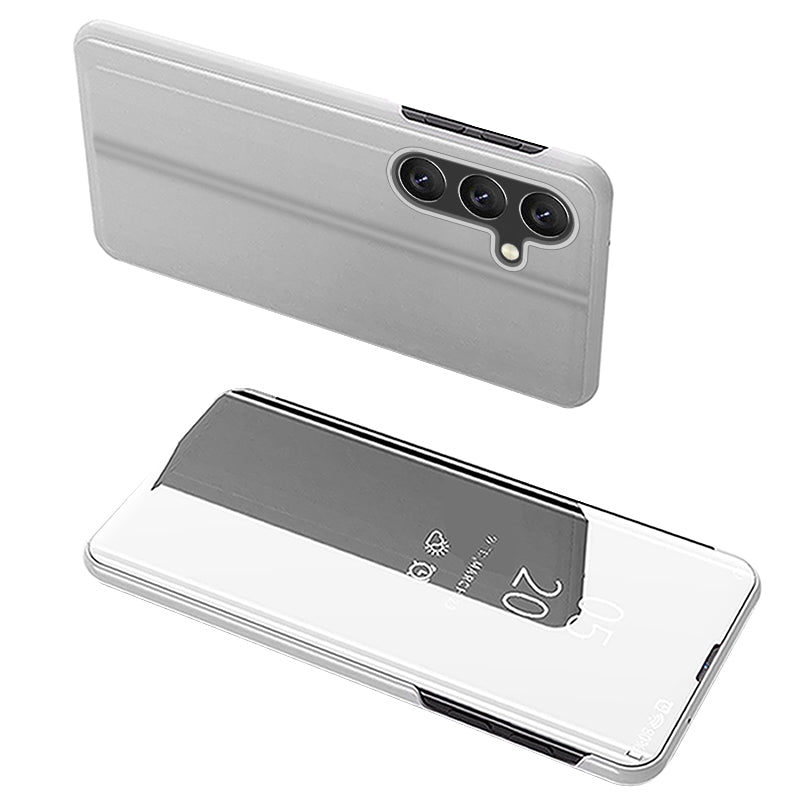 For Samsung Galaxy M34 5G / F34 5G Case Mirror Surface View Window Leather Stand Cover - Silver