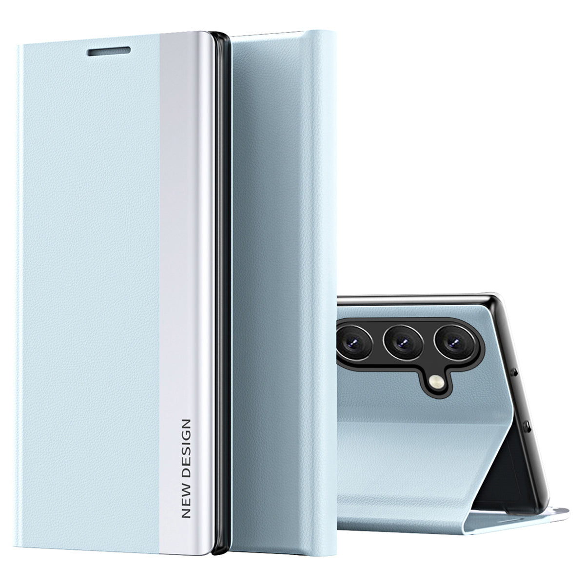 For Samsung Galaxy M34 5G / F34 5G Case PU Leather Electroplating Stand Cover - Baby Blue