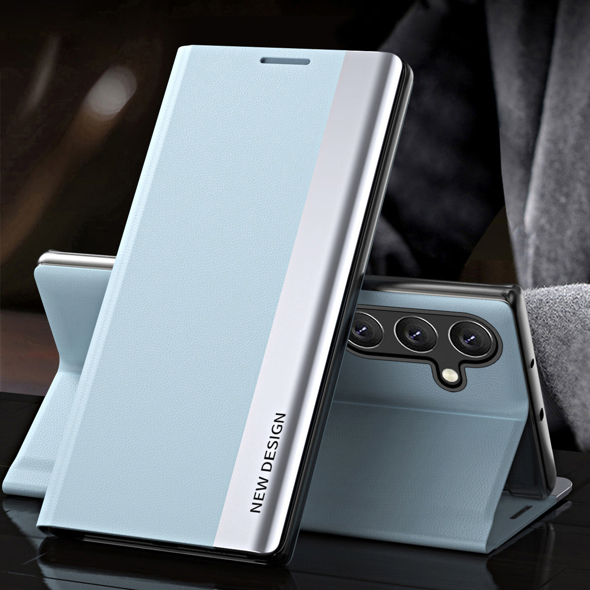 For Samsung Galaxy M34 5G / F34 5G Case PU Leather Electroplating Stand Cover - Baby Blue