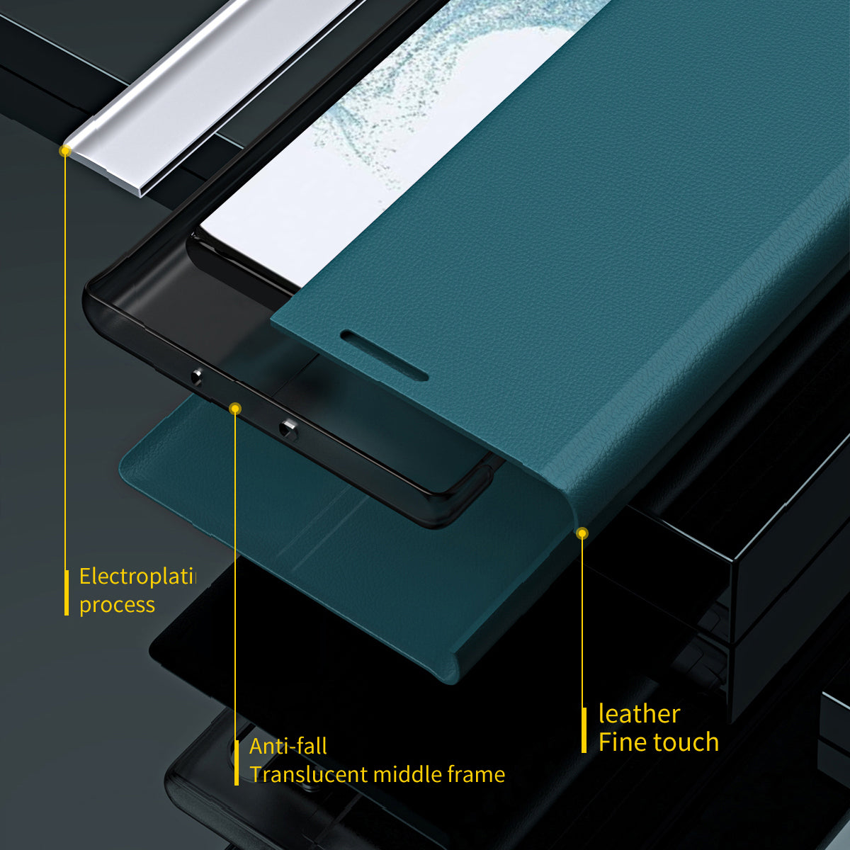 For Samsung Galaxy M34 5G / F34 5G Case PU Leather Electroplating Stand Cover - Black