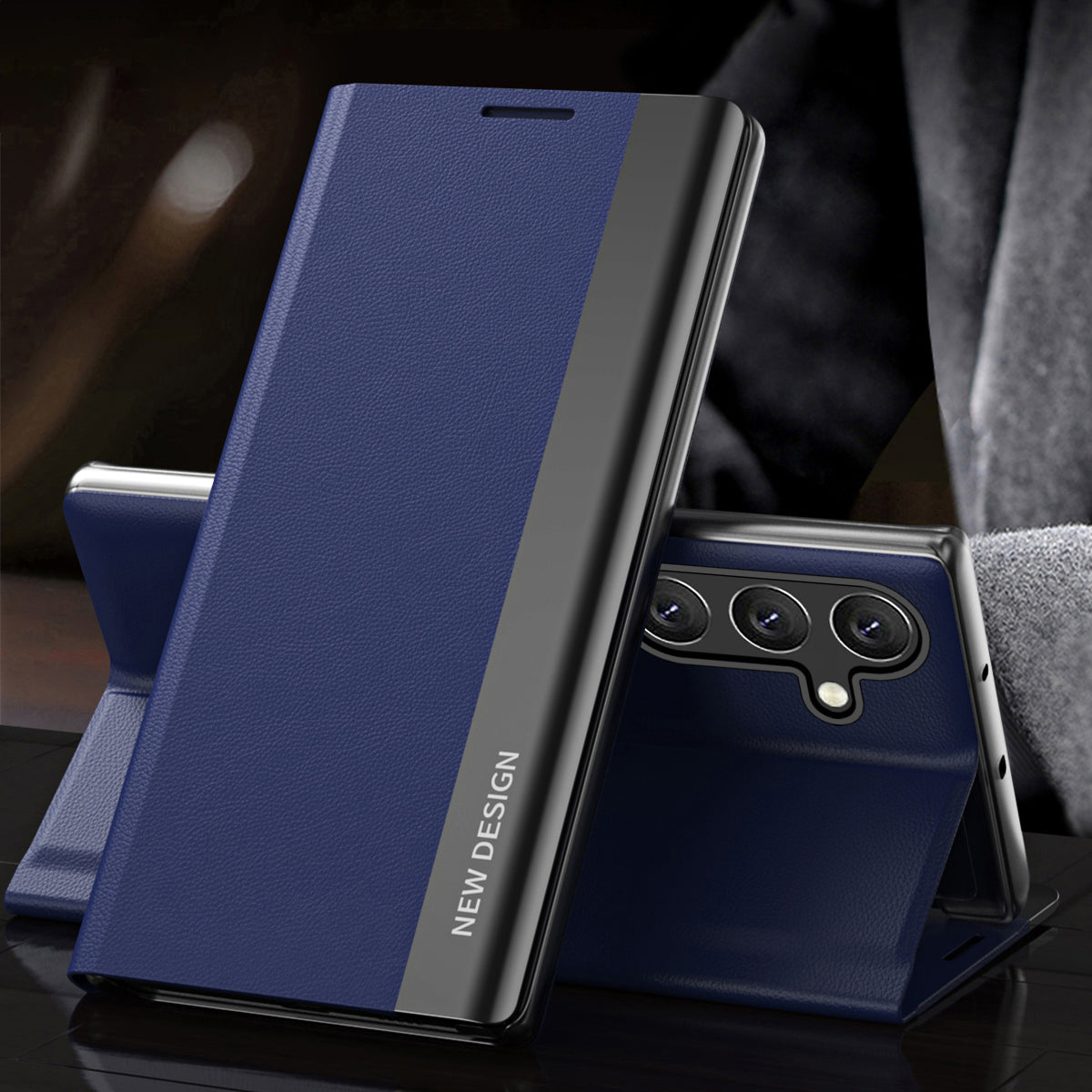For Samsung Galaxy M34 5G / F34 5G Case PU Leather Electroplating Stand Cover - Sapphire
