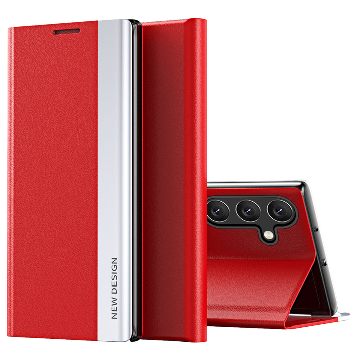 For Samsung Galaxy M34 5G / F34 5G Case PU Leather Electroplating Stand Cover - Red