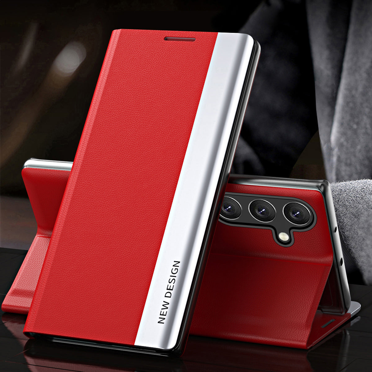 For Samsung Galaxy M34 5G / F34 5G Case PU Leather Electroplating Stand Cover - Red