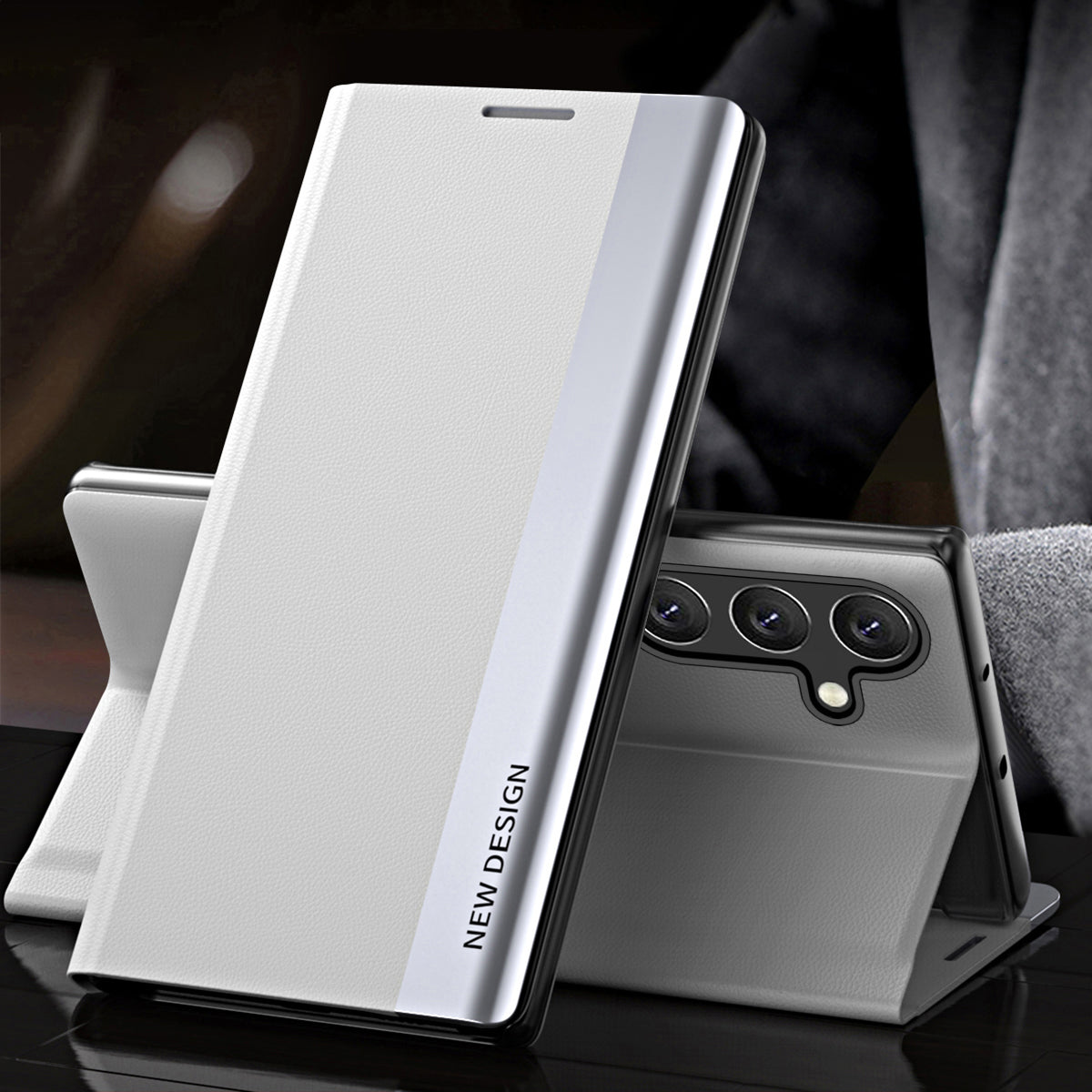 For Samsung Galaxy M34 5G / F34 5G Case PU Leather Electroplating Stand Cover - White