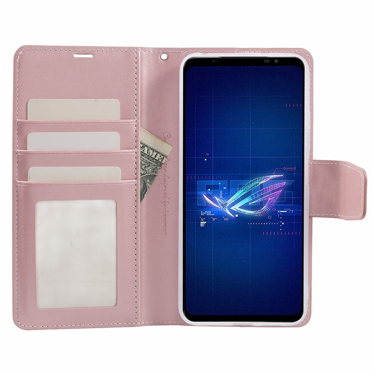 HANMAN Mill Series for Asus ROG Phone 6 5G / ROG Phone 6 Pro 5G Case Anti-drop Phone Cover Wallet PU Leather Shell - Rose Gold