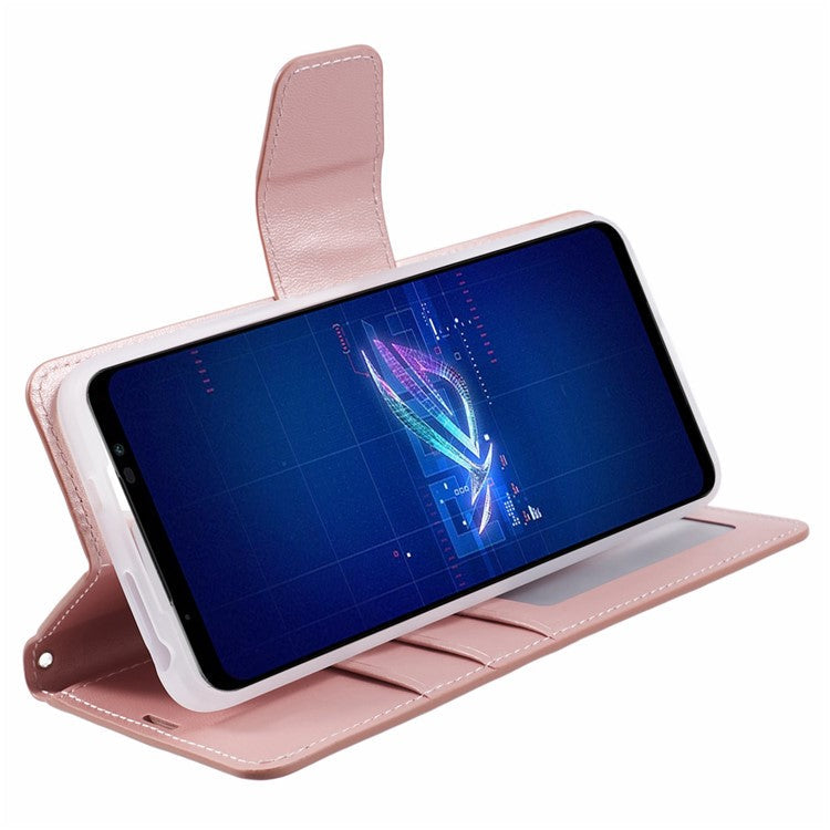 HANMAN Mill Series for Asus ROG Phone 6 5G / ROG Phone 6 Pro 5G Case Anti-drop Phone Cover Wallet PU Leather Shell - Rose Gold