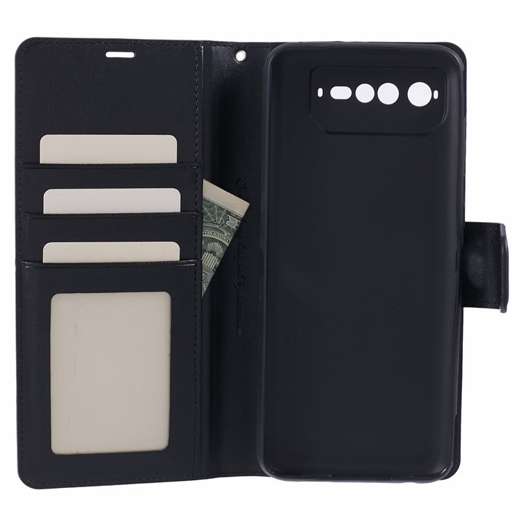 HANMAN Mill Series for Asus ROG Phone 6 5G / ROG Phone 6 Pro 5G Case Anti-drop Phone Cover Wallet PU Leather Shell - Black