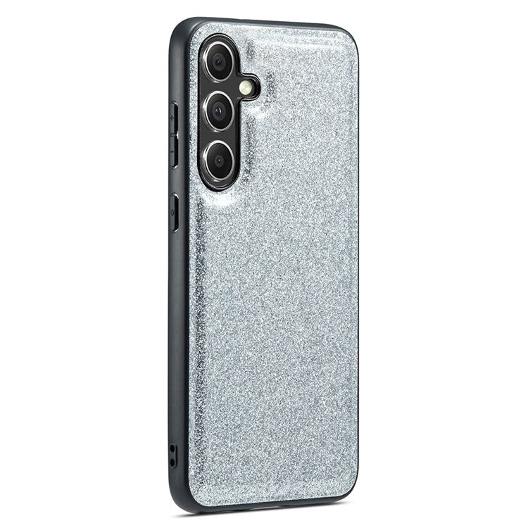 DG.MING Back Shell for Samsung Galaxy S23 FE Case Glitter PU Leather+PC+TPU Phone Cover - Silver