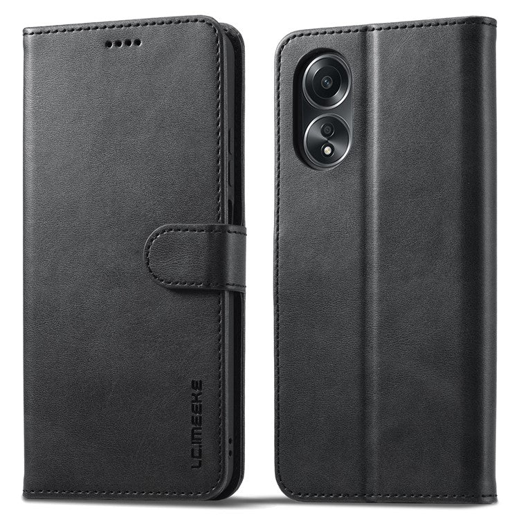 LC.IMEEKE For Oppo A58 4G / F23 5G Case Leather Phone Cover Stand Calf Texture Wallet - Black